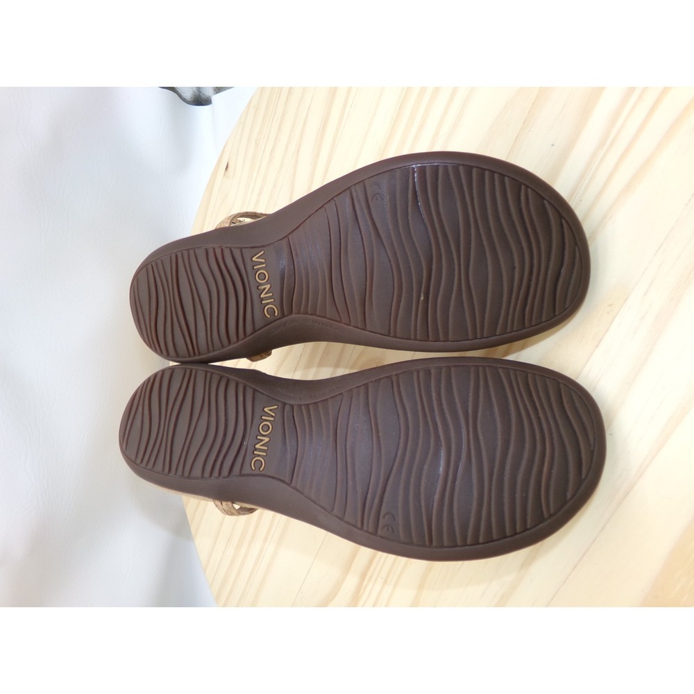Vionic Miami Thong Sandals Womens Tan Cork Look Gold Metal Size 8 Ankle Strap - Picture 6 of 8